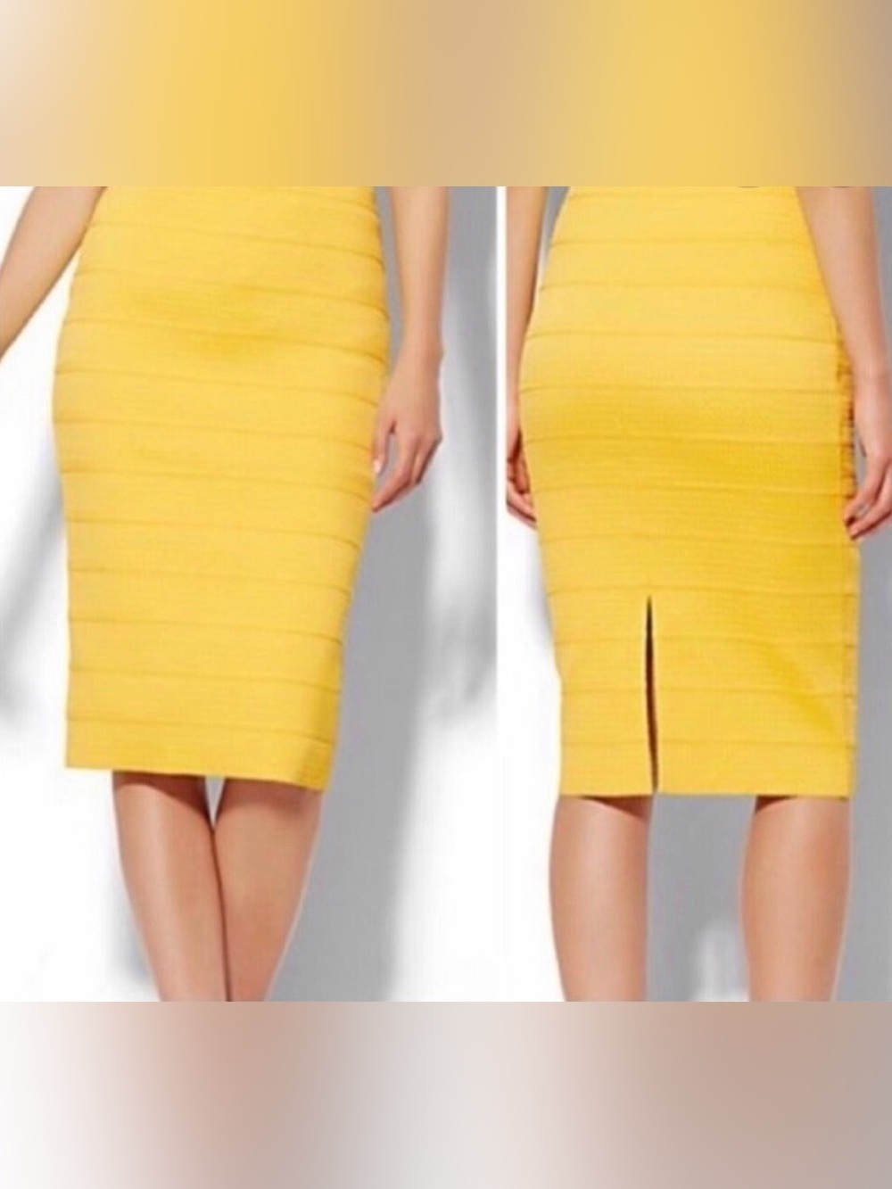 New York & Company Yellow Pencil Skirt Pull-On Size Petite Small